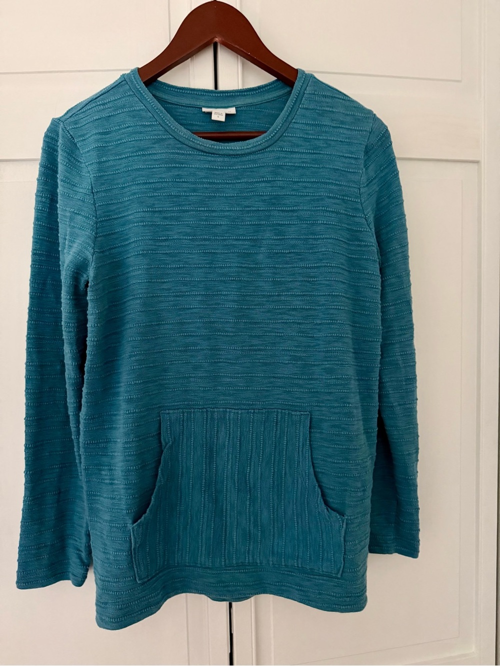 J. Jill Teal Ribbed Crewneck Pullover Sweater with Front Pocket